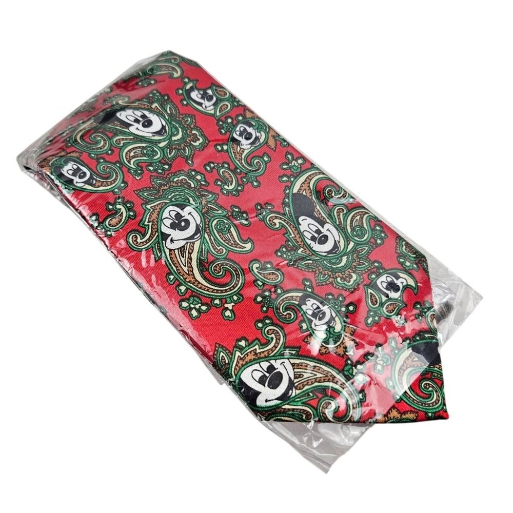 Albeari Mickey Mouse Mens Tie Christmas Paisley Red Green Disney Holiday NIP
